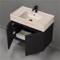 Travertine Style Sink Matte Black Floating Bathroom Vanity, 32 Inch